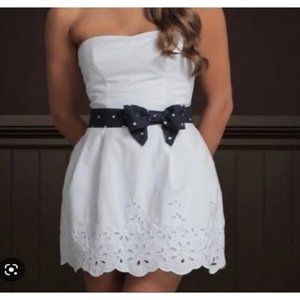 Hollister Strapless A Line Dress w/Navy Blue Polka Dot Belt